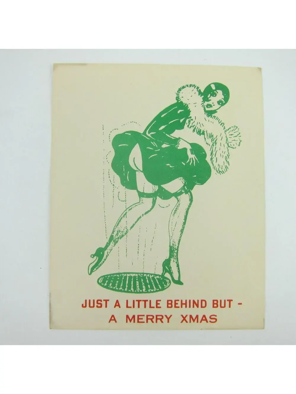 Christmas Card Comic Humor Woman Skirt Blown Exposed Naked Butt Risque Vintage
